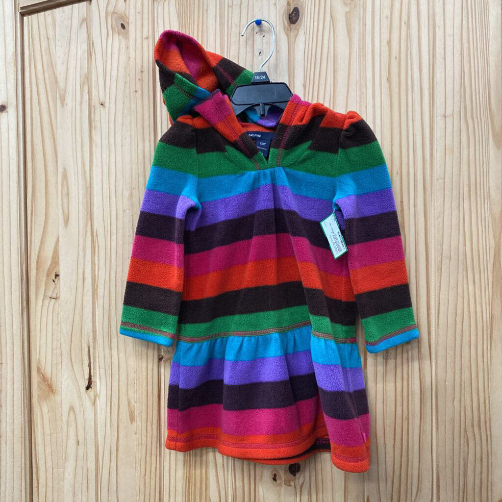 GIRLS BABY GAP LS HOODED FLEECE DRESS Y2K MULTI COLOR 2T