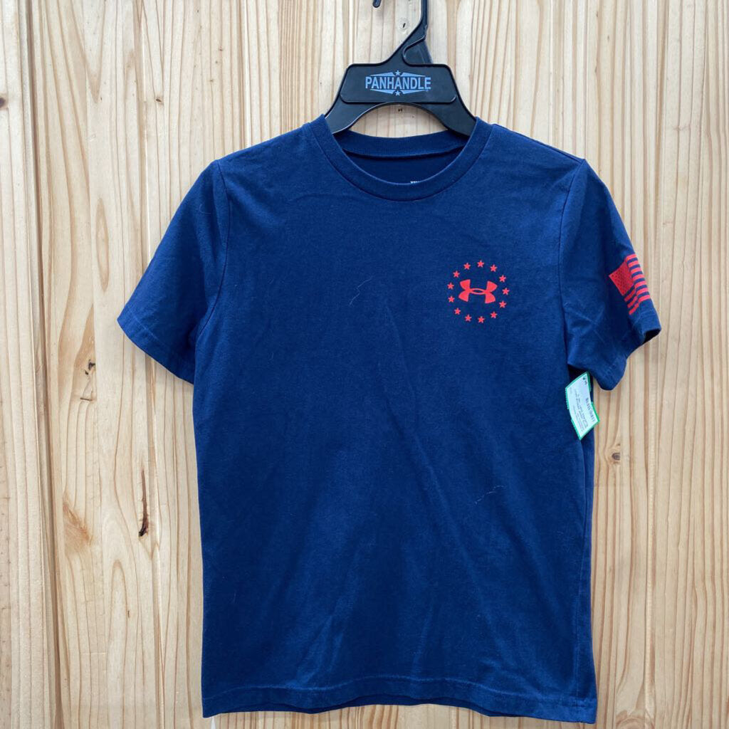 BOYS UNDER ARMOUR NAVY BLUE/RED SHIRT YMD 8