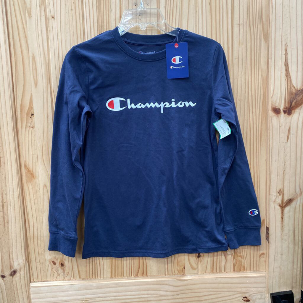 BOYS CHAMPION LS NAVY BLUE SHIRT L 12 NWT
