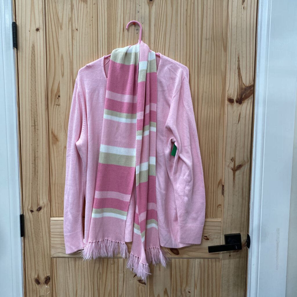 WOMENS CAROLYN TAYLOR PINK SWEATER W/SCARF 2X