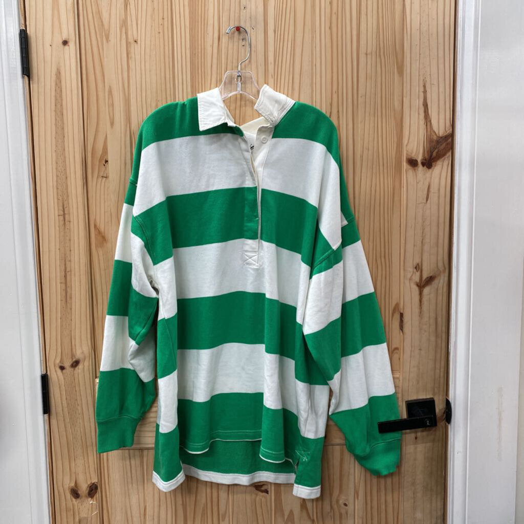 WOMENS AERIE LS GREEN/WHITE STRIPE SHIRT XL NWT