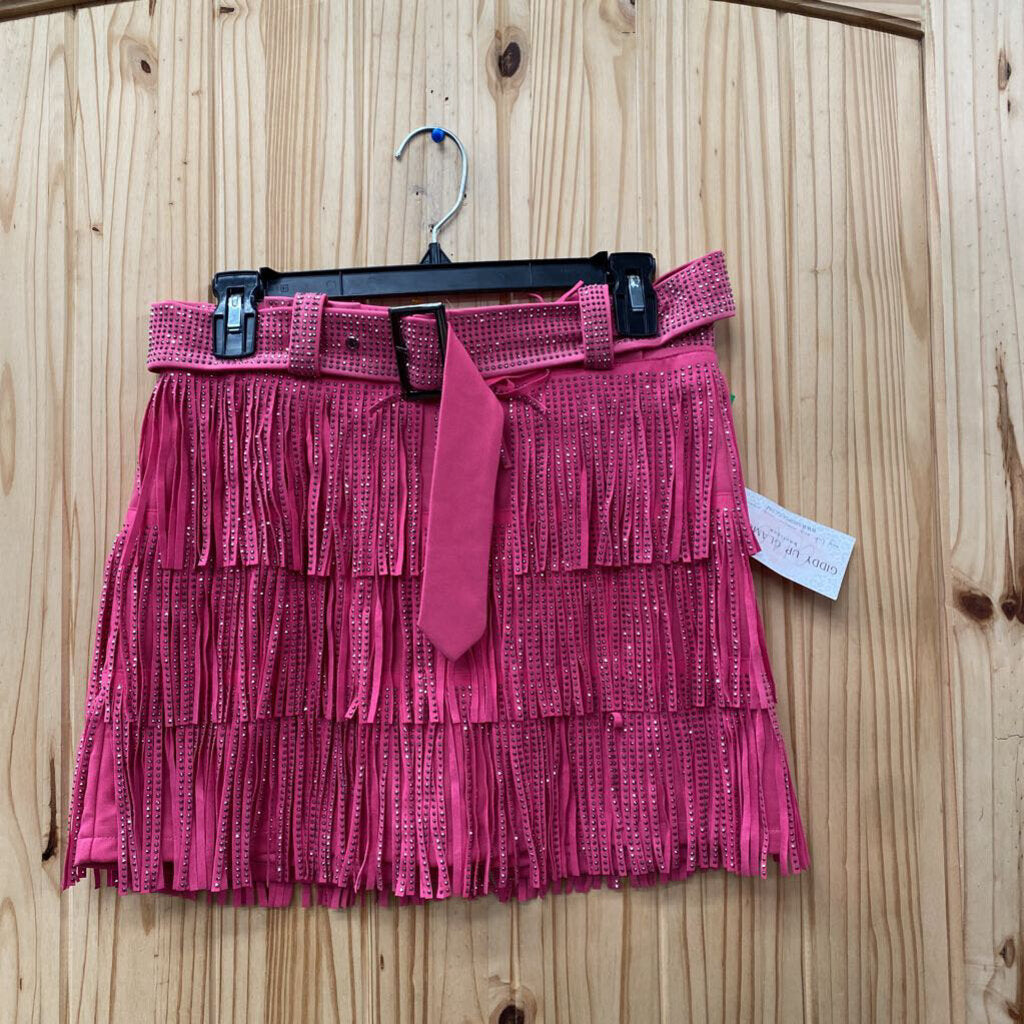 WOMENS NYLON DK PINK SKIRT W/FRINGE M NWT