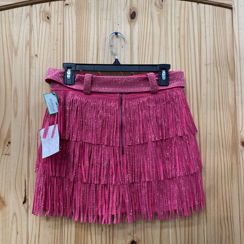 WOMENS NYLON DK PINK SKIRT W/FRINGE M NWT