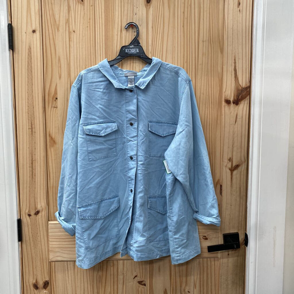 WOMENS CARHERINES LT DENIM SNAP UP SHIRT 3X