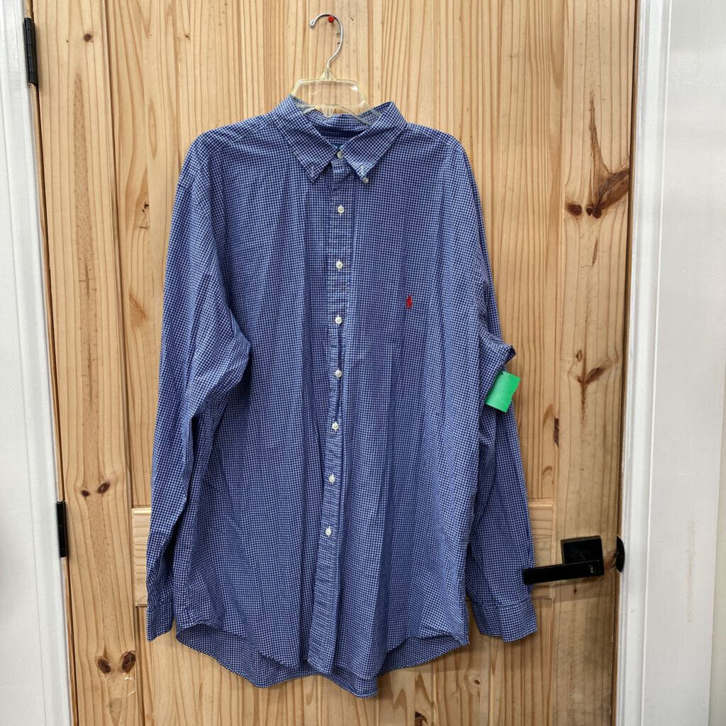 MENS RALPH LAUREN LS BUTTON UP SHIRT NAVY BLUE/WHITE 2XLT