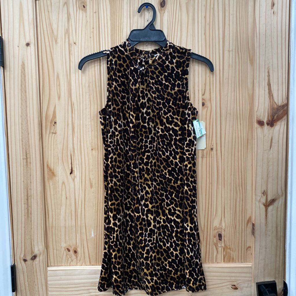 GIRLS GB GIRLS SL LEOPARD VELOUR DRESS L 10/12 NWT