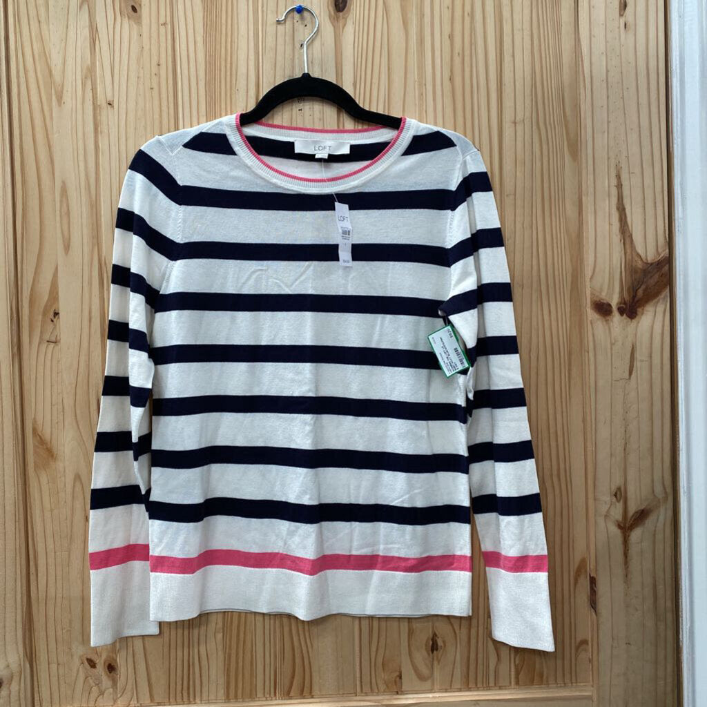 WOMENS THE LOFT LS SHIRT NAVY BLUE/WHITE/PINK S NWT