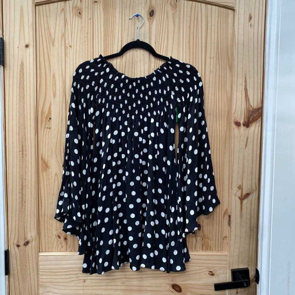 WOMENS VICI CASUAL TOP BLK W/WHITE DOTS S