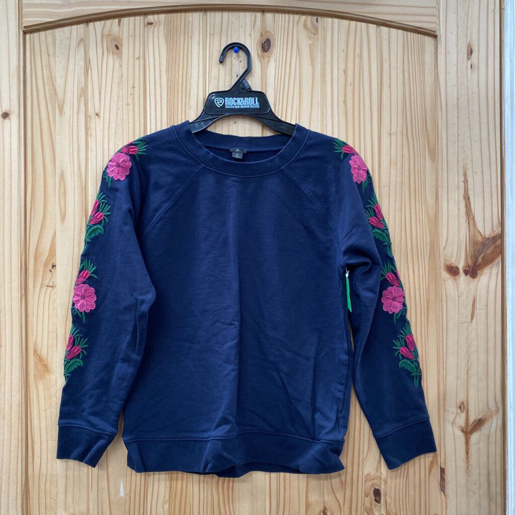 WOMENS J.CREW NAVY BLUE SWEATSHIRT W/FLOWERS S