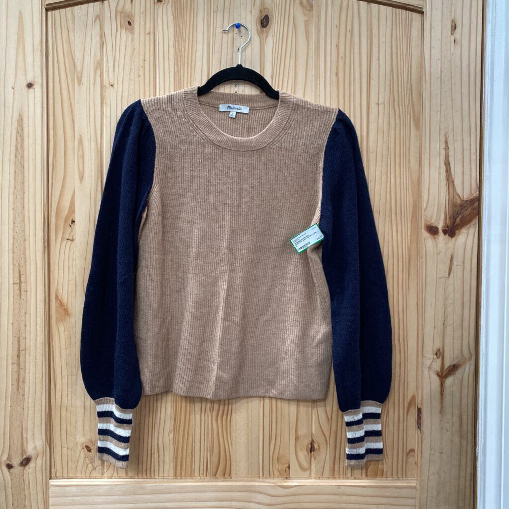 WOMENS MADEWELL SWEATER NAVY BLUE/TAUPE S