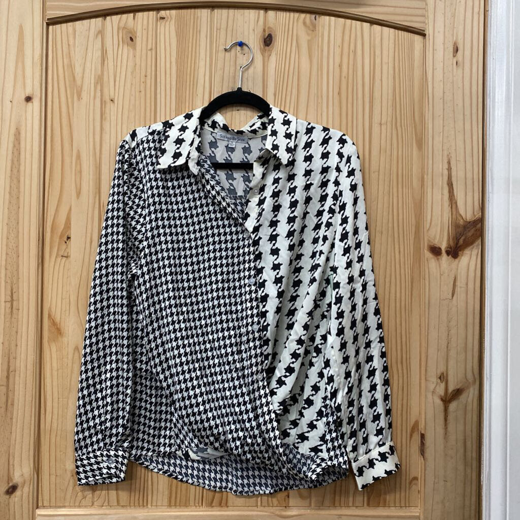 WOMENS SEE AND BE SEEN BLK/WHITE HOUNDSTOOTH CASUAL TOP S