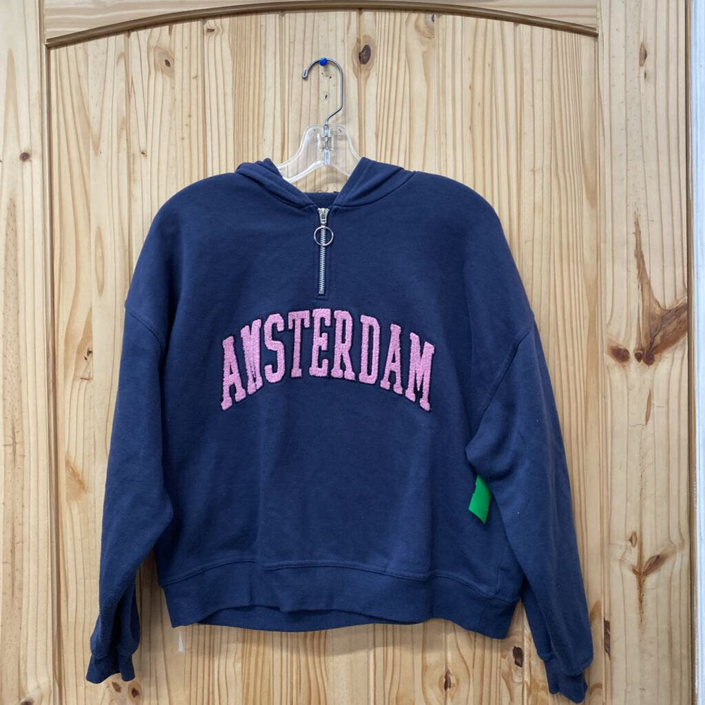 WOMENS AMSTERDAM NAVY BLUE/PINK CROP TOP PULLOVER S