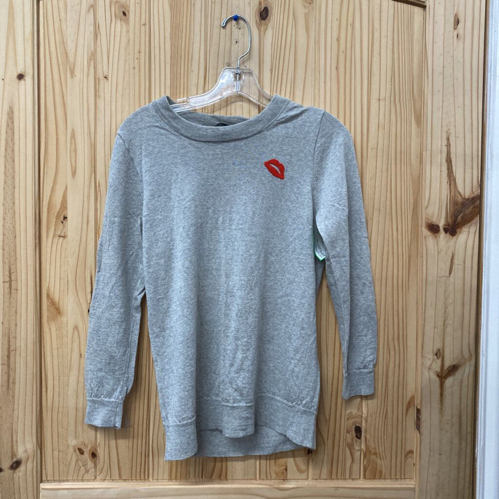 WOMENS J.CREW LS GREY SHIRT W/LIPS M