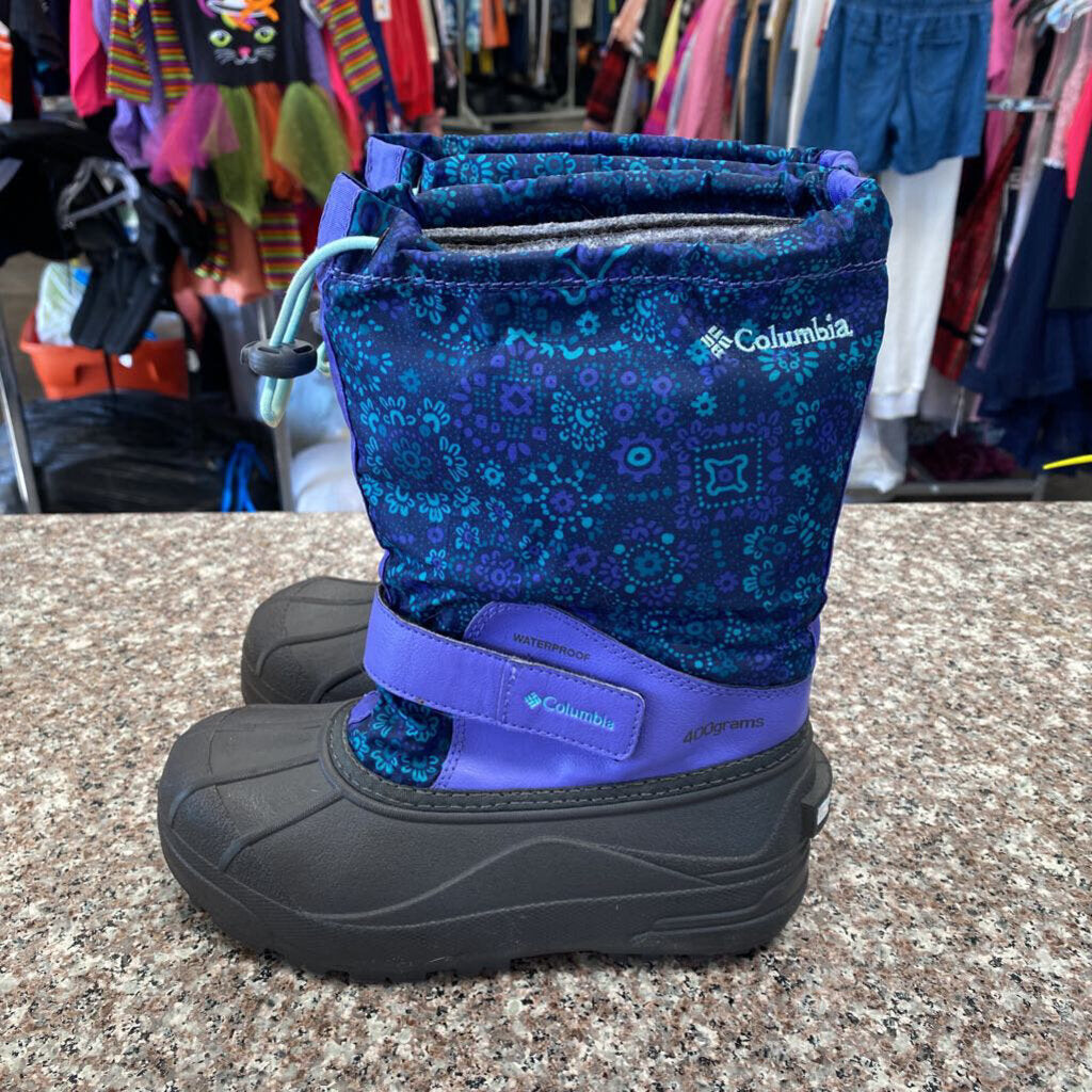 GIRLS COLUMBIA SNOW BOOTS PURPLE/TURQUOISE 2 LIKE NEW