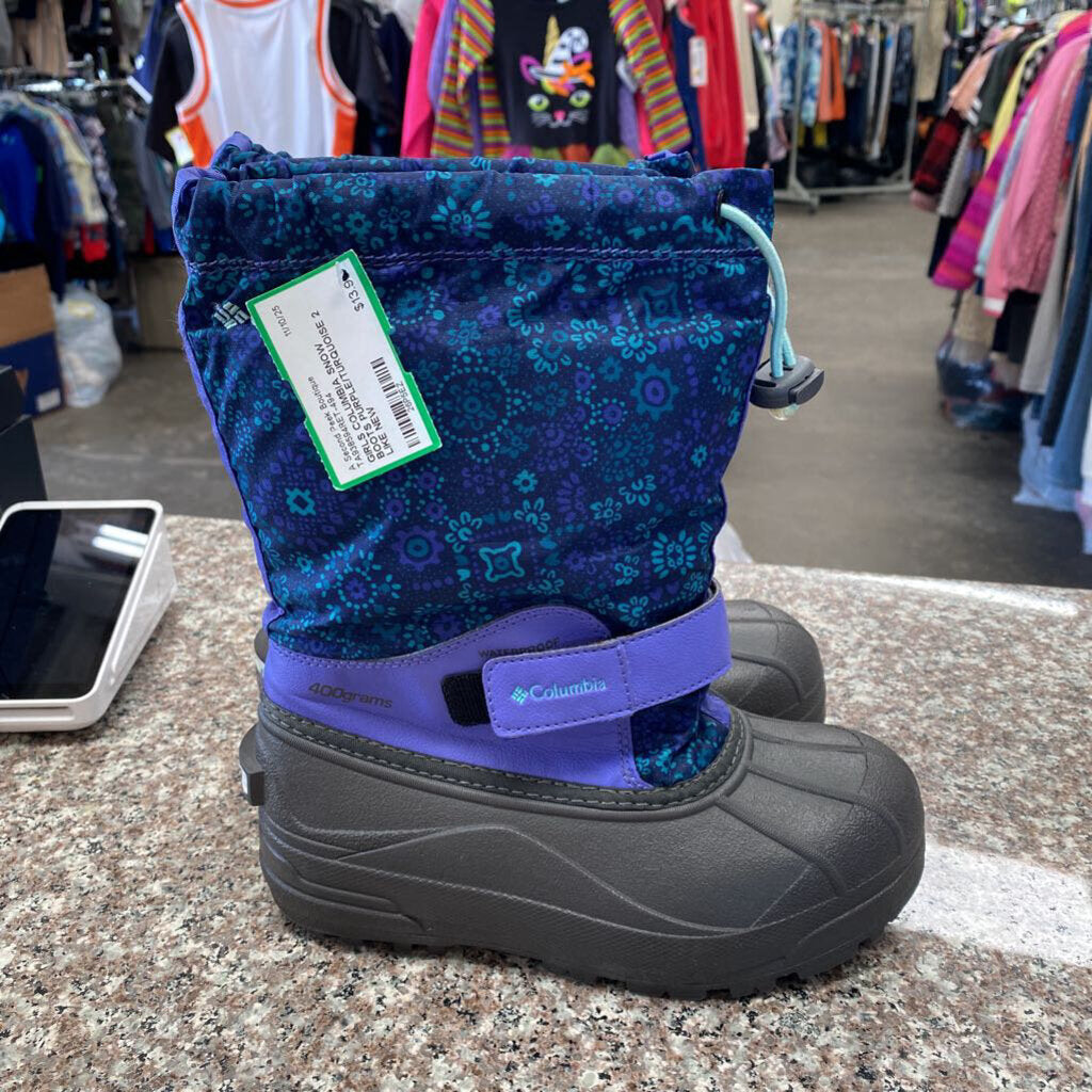 GIRLS COLUMBIA SNOW BOOTS PURPLE/TURQUOISE 2 LIKE NEW