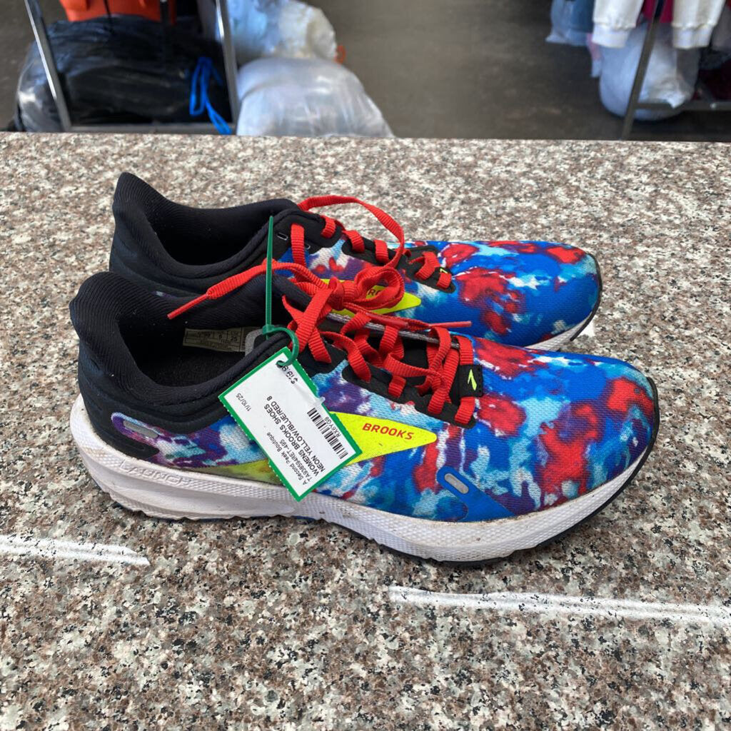 WOMENS BROOKS SHOES NEON YELLOW/BLUE/RED 8