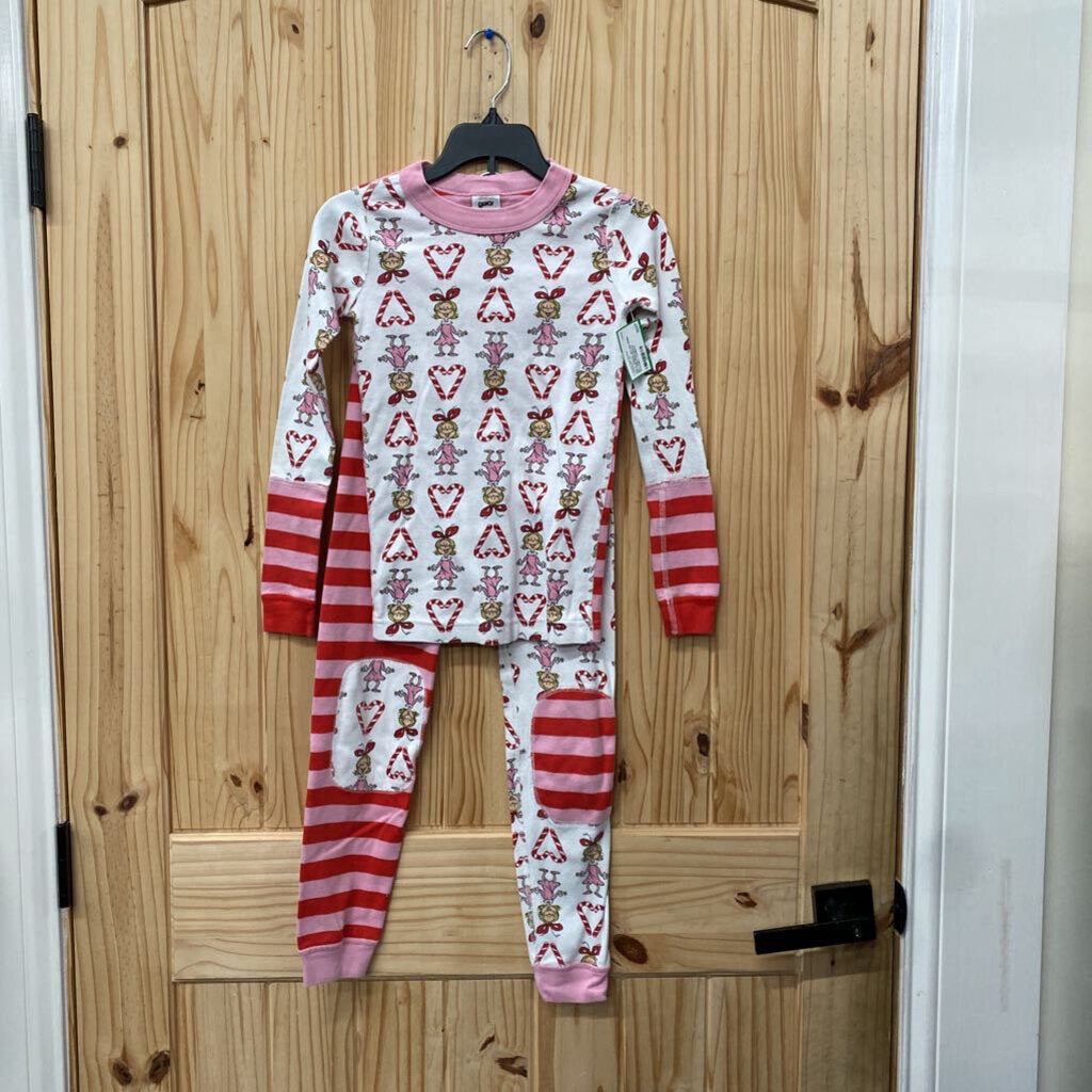 GIRLS GRINCH 2PC PAJAMA SET PINK/RED/WHITE W/CANDY CANES 8