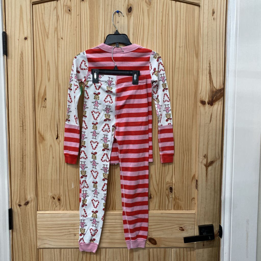 GIRLS GRINCH 2PC PAJAMA SET PINK/RED/WHITE W/CANDY CANES 8