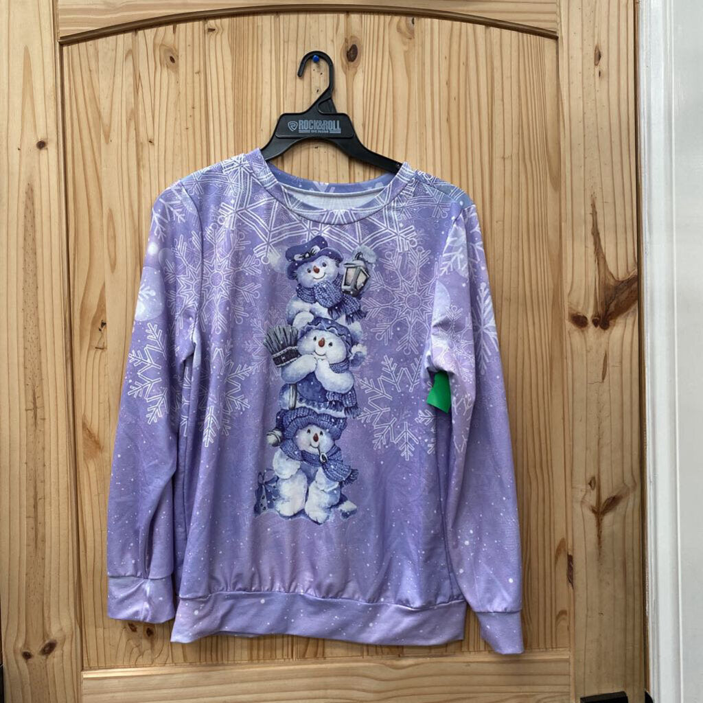 WOMENS LT PURPLE SWEATSHIRT W/SNOWMEN M