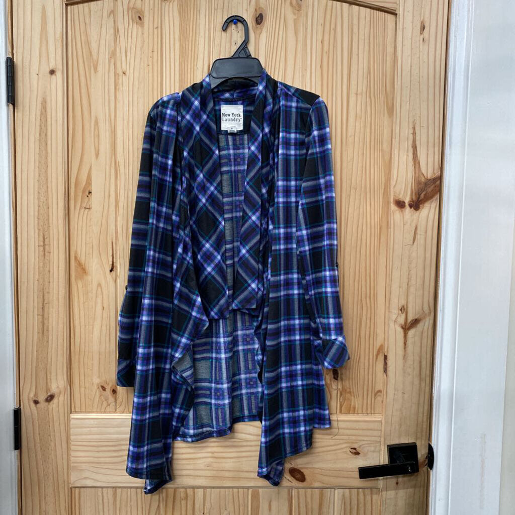 WOMENS NEW YORK LAUNDRY PLAID SHIRT PURPLE/BLK/WHITE M