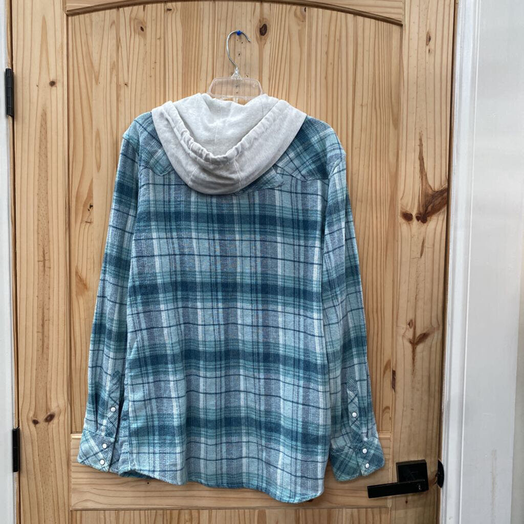 MENS BKE VINTAGE PLAID HOODED SHIRT XL