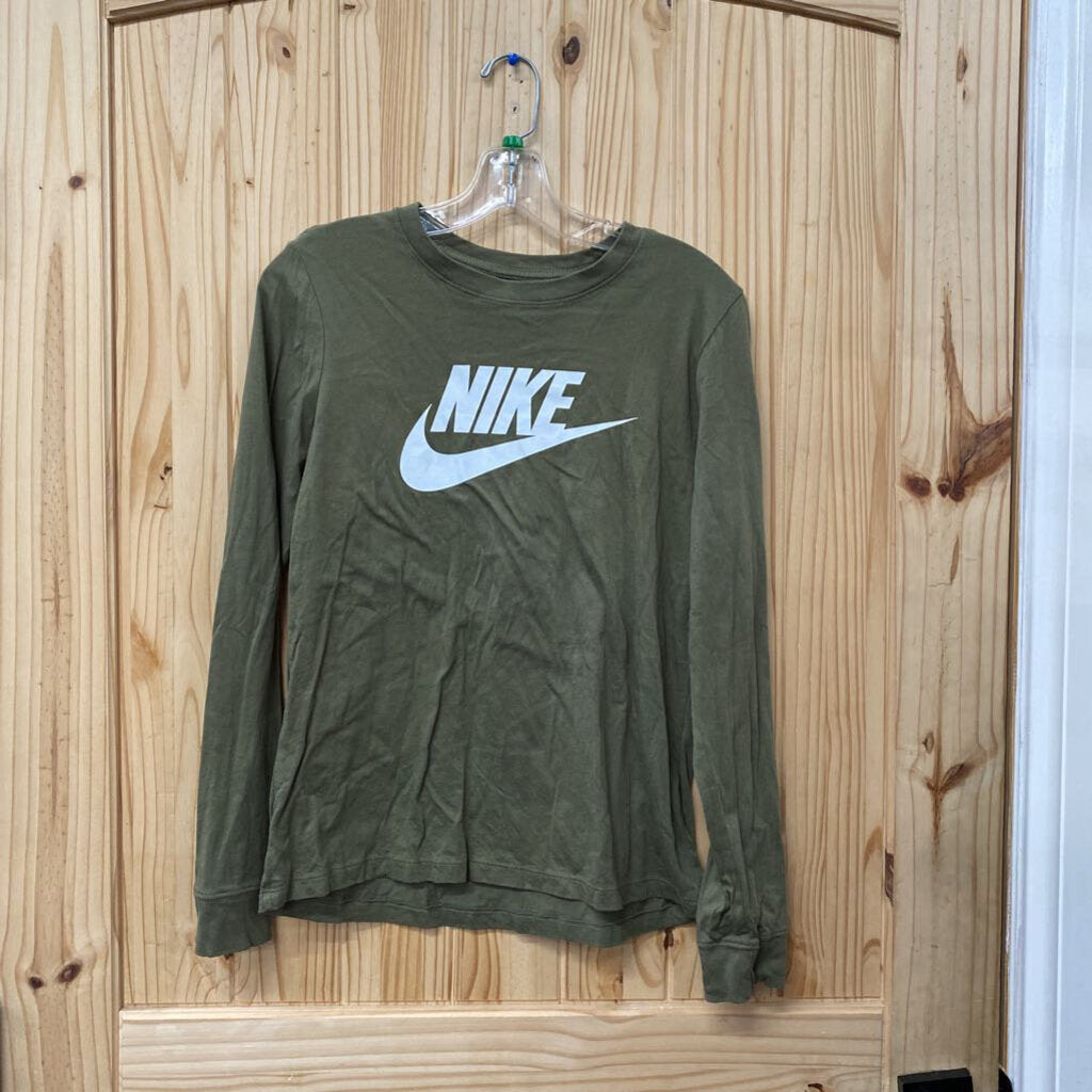 WOMENS NIKE LS OLIVE GREEN/WHITE SHIRT S