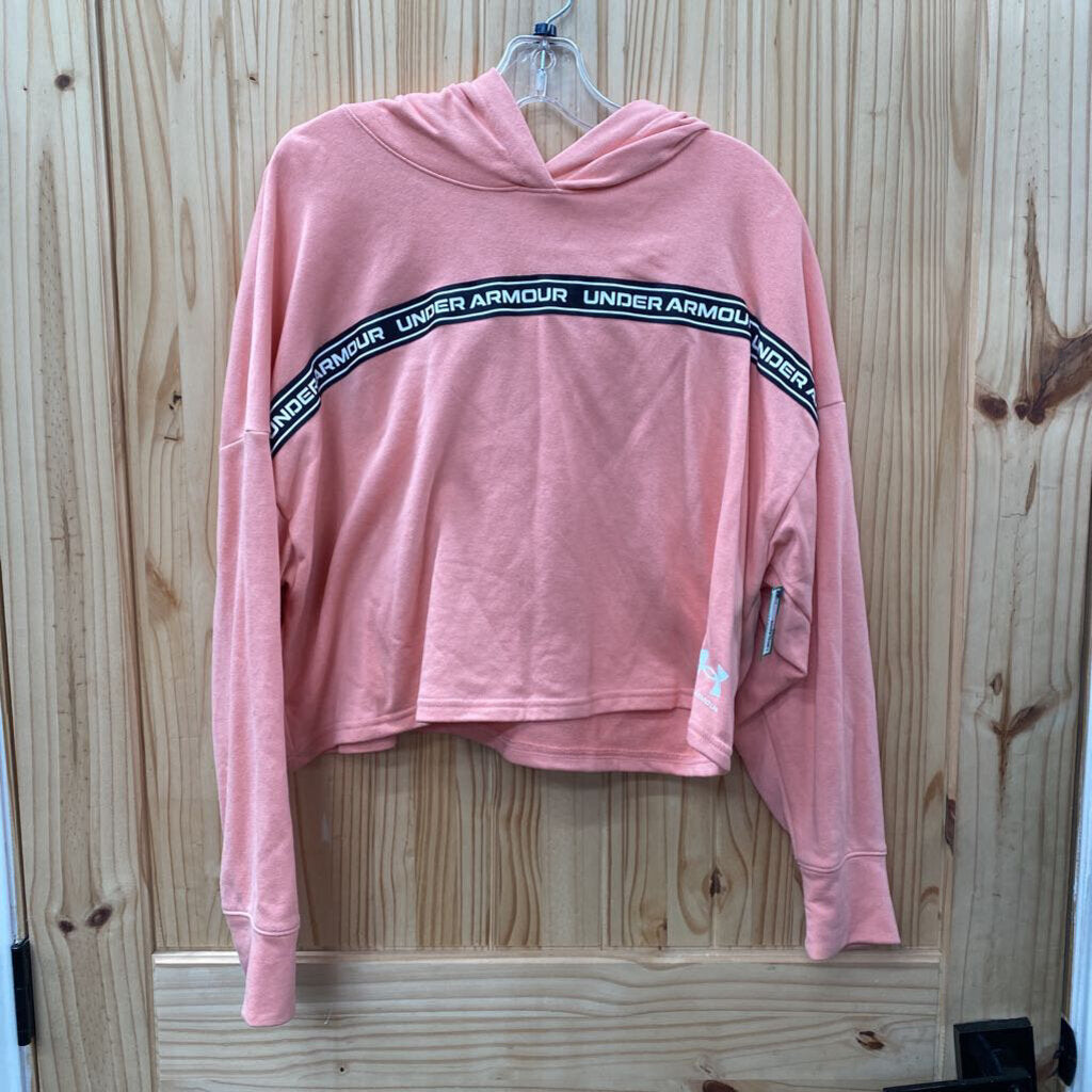 WOMENS UNDER ARMOUR CROP TOP HOODIE CORAL/WHITE/BLK S
