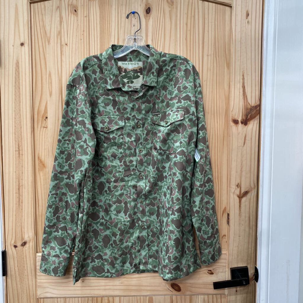 MENS WARRIOR GREEN CAMO BUTTON UP SHIRT L