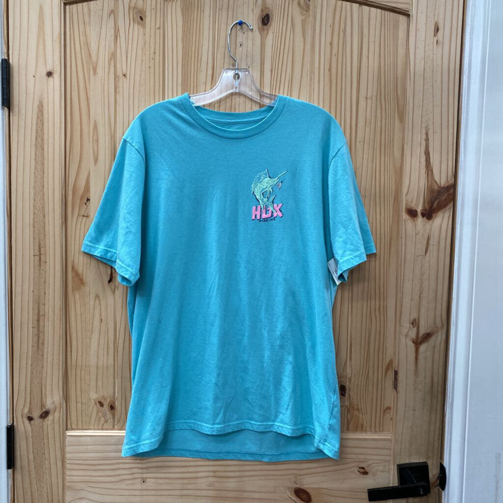MENS HUK FISHING TURQUOISE T-SHIRT L