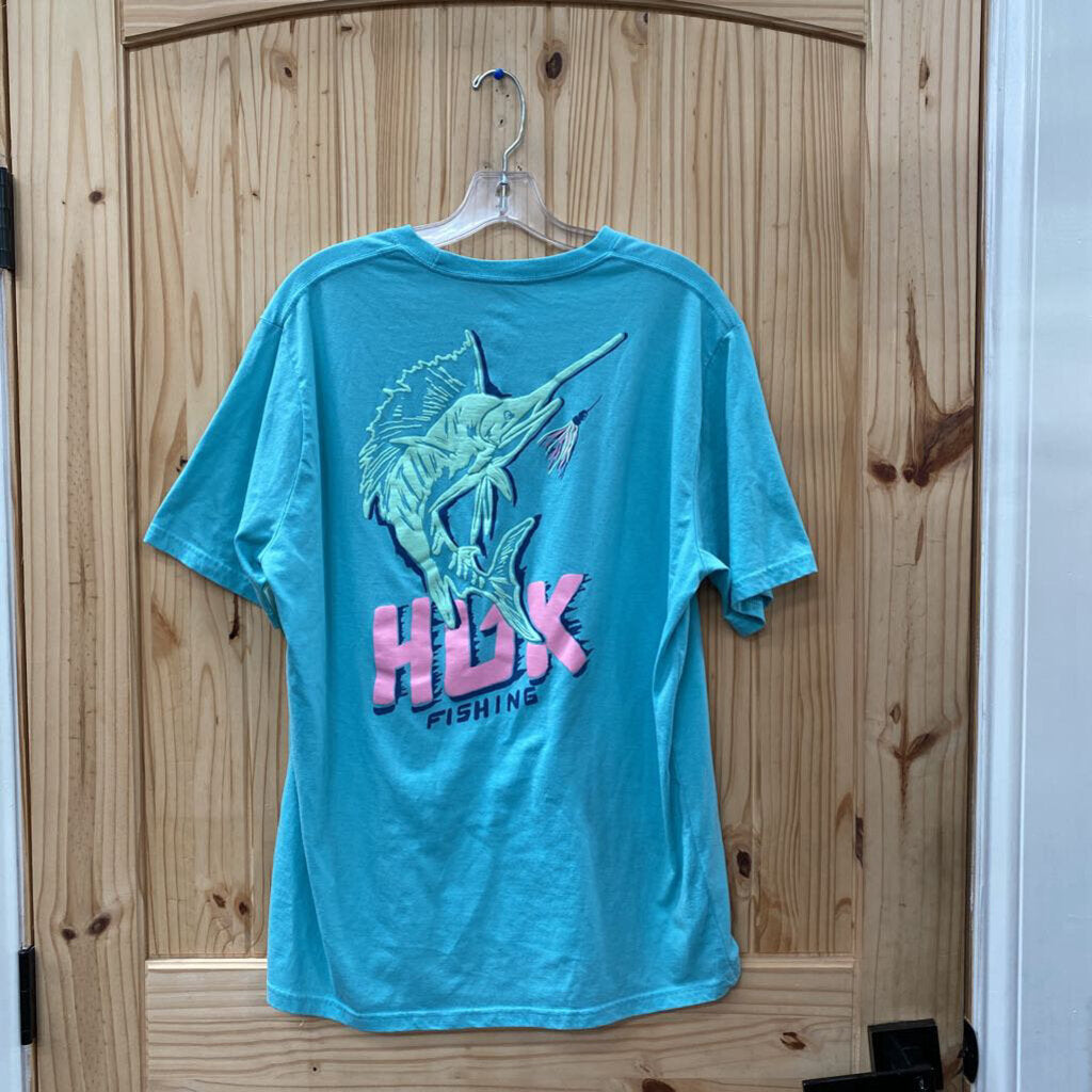 MENS HUK FISHING TURQUOISE T-SHIRT L