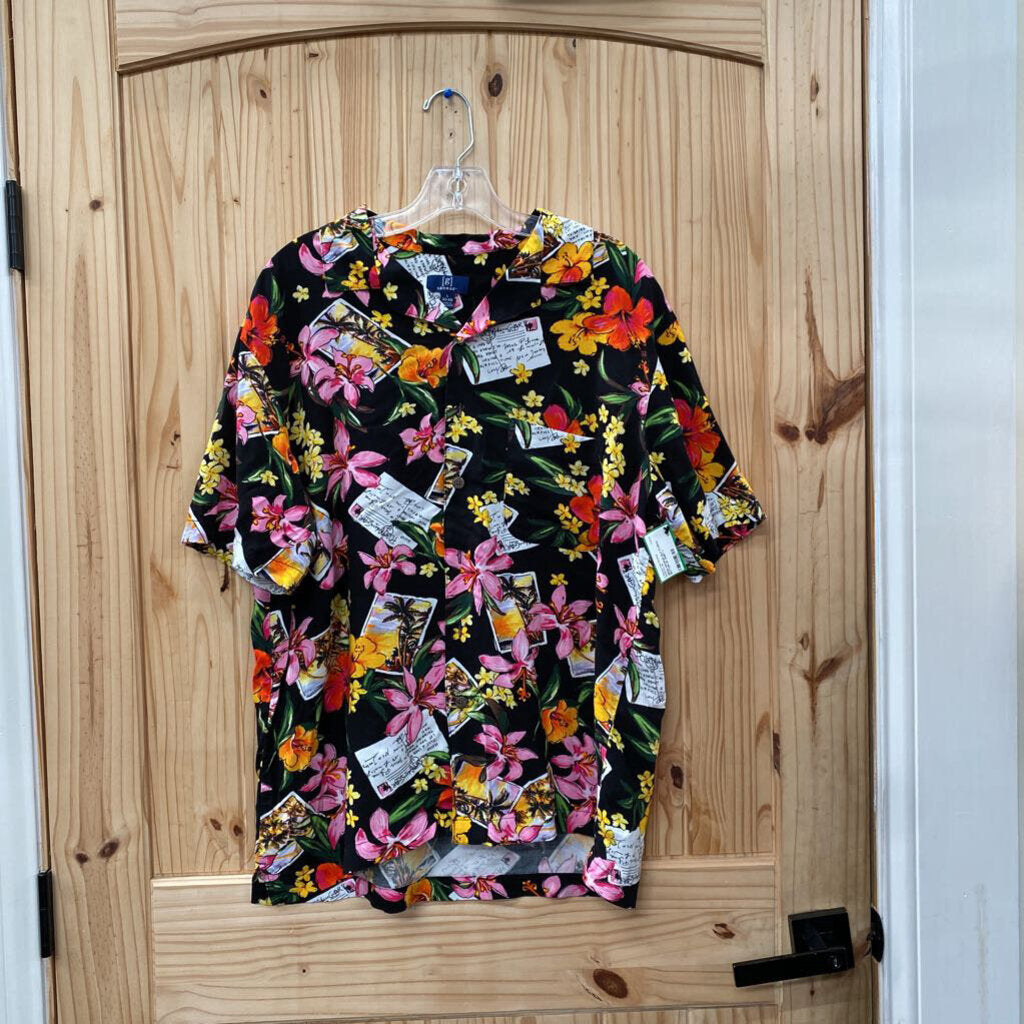 MENS GEORGE BLK FLORAL BUTTON UP SHIRT L