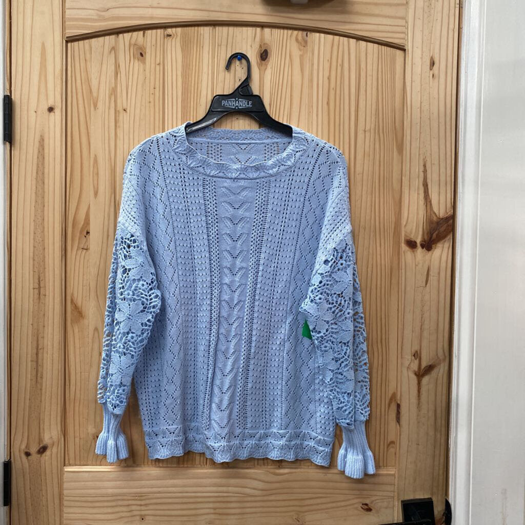 WOMENS SKY BLUE EYELET SWEATER L