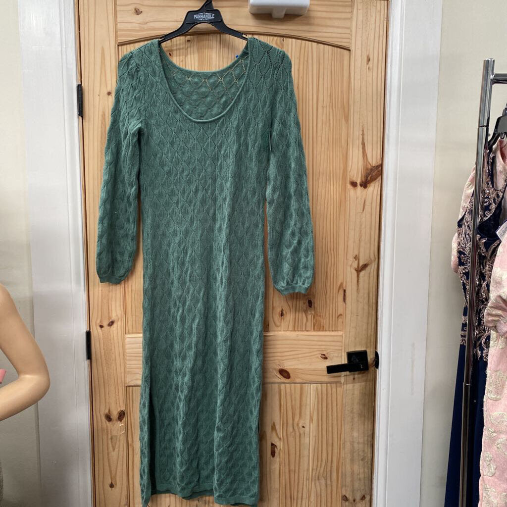 WOMENS LS GREEN SWEATER DRESS XL