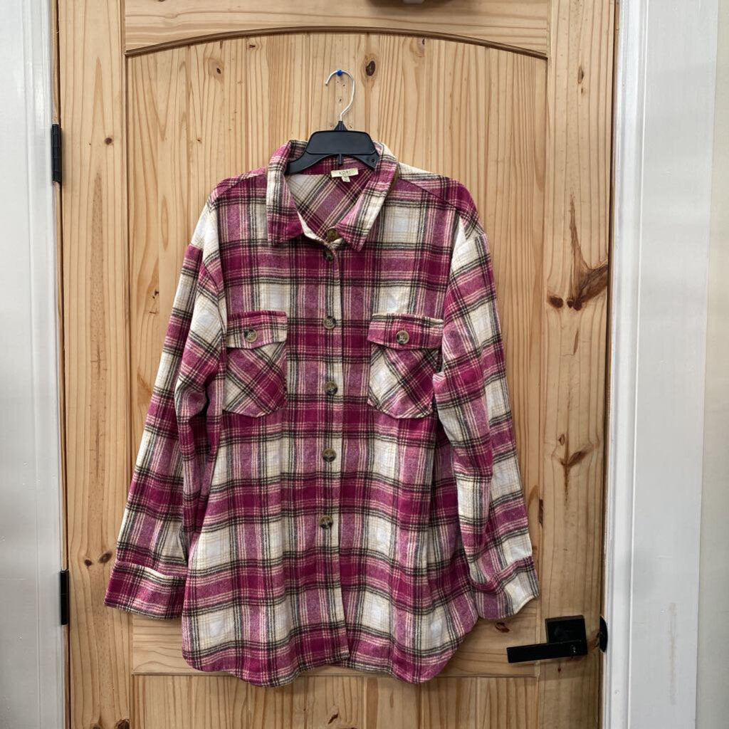 WOMENS KORI PLAID LS SHIRT WINE/IVORY/BROWN 2XL