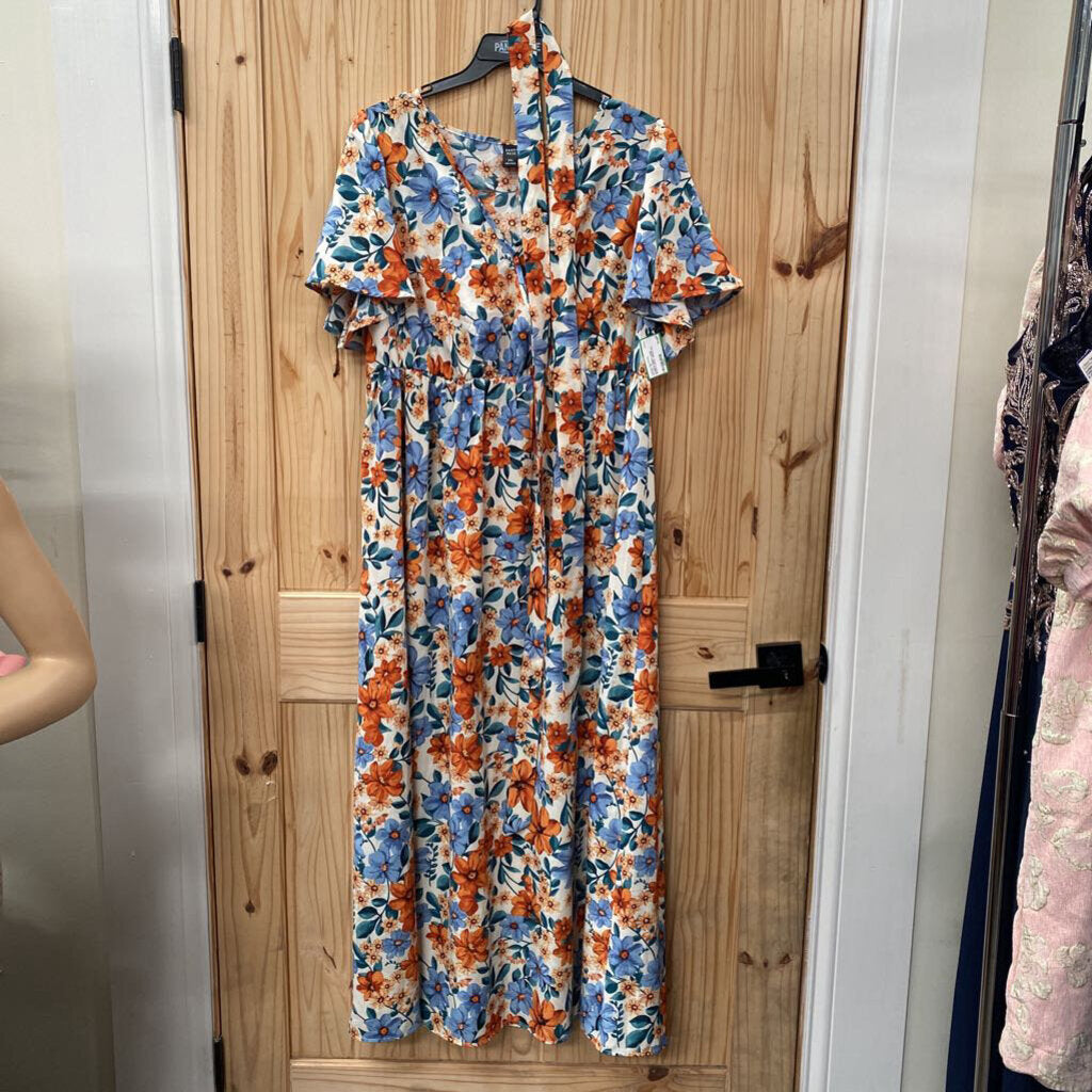 WOMENS EMERY ROSE WHITE FLORAL DRESS 2XL