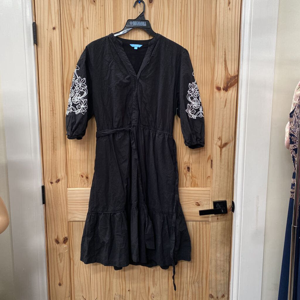 WOMENS DRAPER JAMES CASUAL DRESS BLK W/WHITE FLOWERS XL