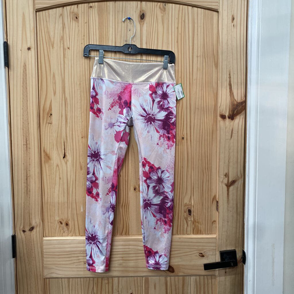 GIRLS JUSTICE BEIGE FLORAL LEGGINGS L 12/14