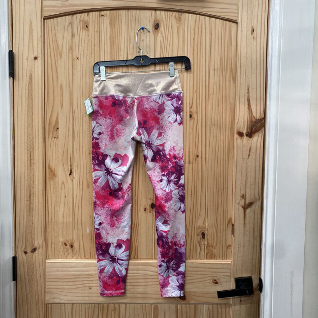 GIRLS JUSTICE BEIGE FLORAL LEGGINGS L 12/14