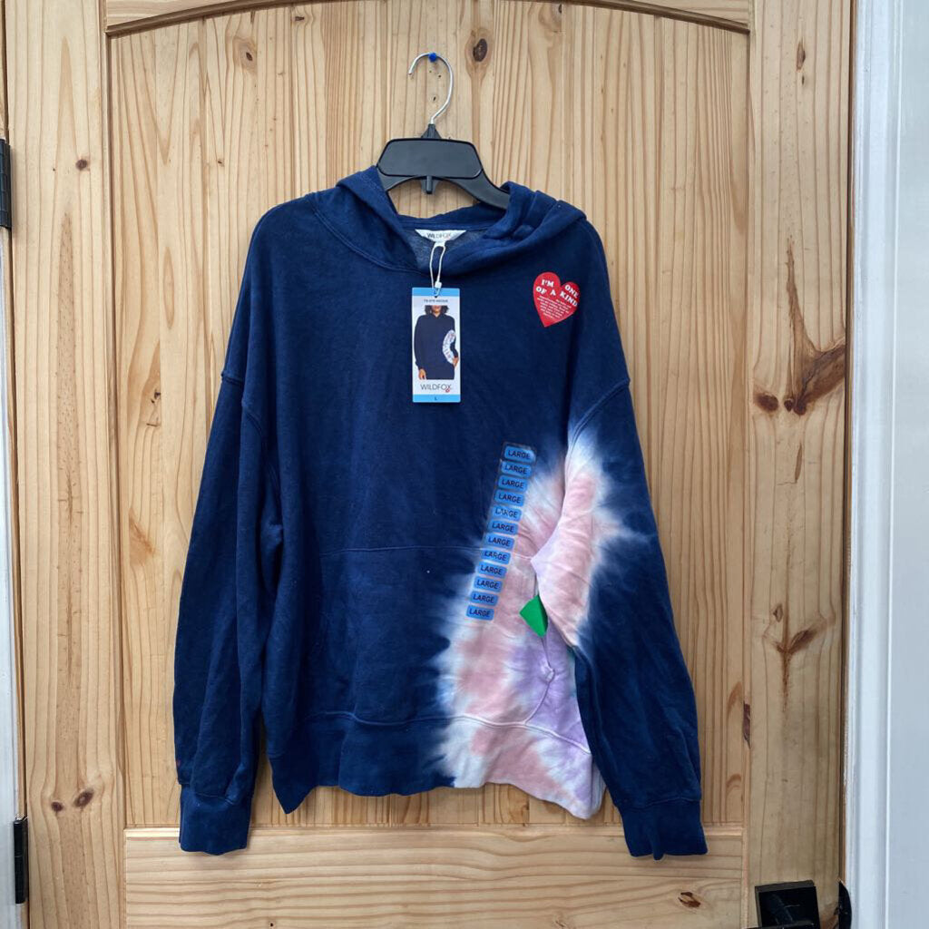 WOMENS WILDFOX HOODIE NAVY BLUE/WHITE/MAUVE L NWT