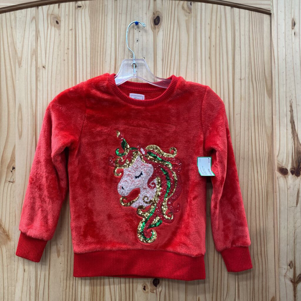 GIRLS RED SWEATER W/UNICORN S 7/8