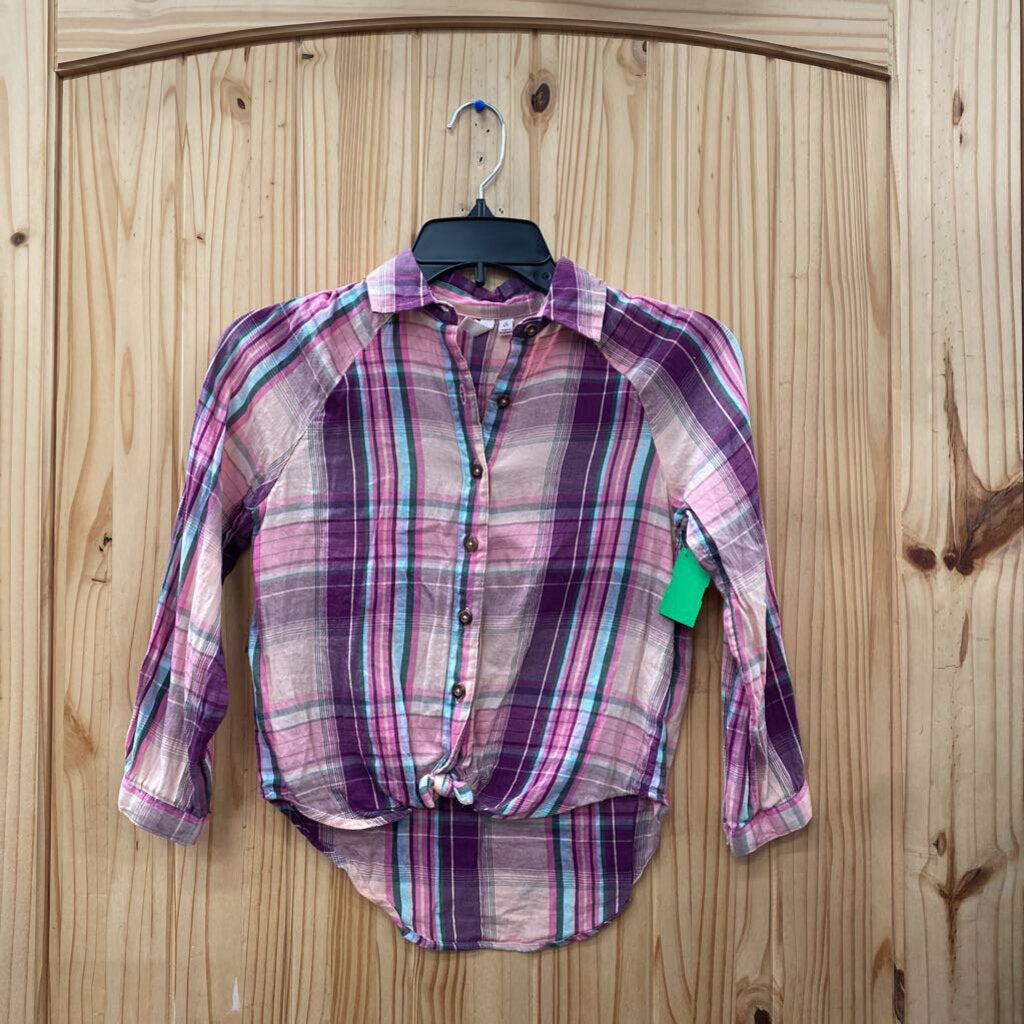 GIRLS SO LS PLAID SHIRT PURPLE/PINK/TEAL S 7