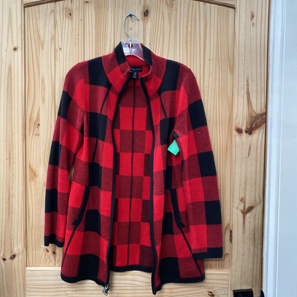 WOMENS ADRIENNE VITTADINI RED/BLK PLAID CARDIGAN M