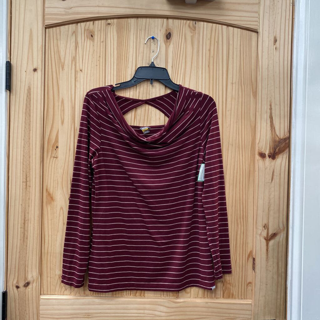 WOMENS EDDIE BAUER WINE/IVORY STRIPE LS SHIRT M