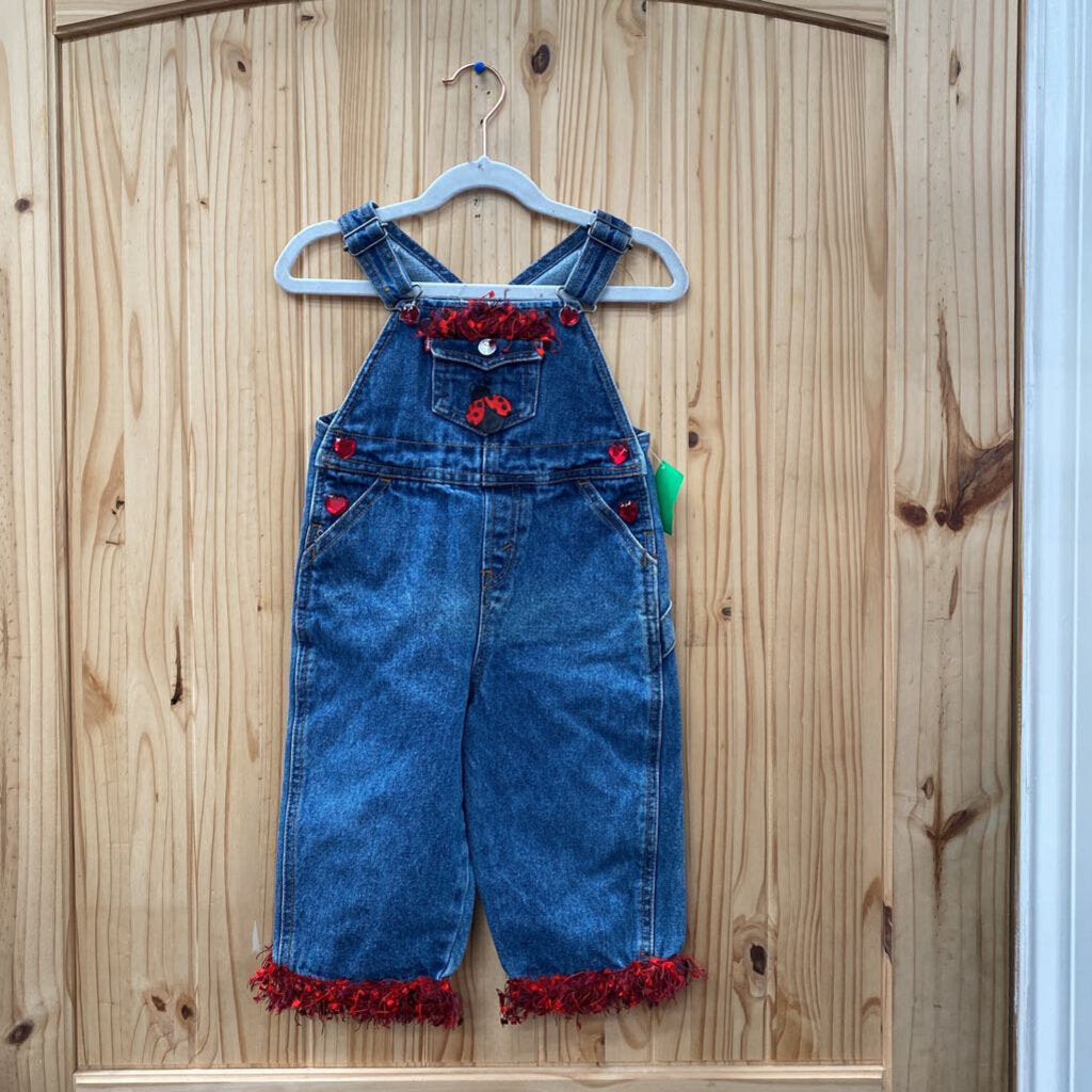 GIRLS LEVI OVERALLS DENIM W/RED FRINGE 18M