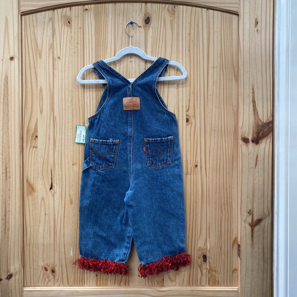 GIRLS LEVI OVERALLS DENIM W/RED FRINGE 18M
