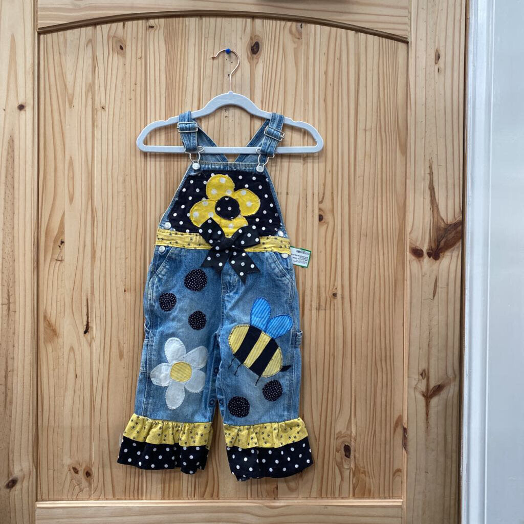 GIRLS PLACE DENIM OVERALLS W/FLOWER/BUMBLE BEE 18M