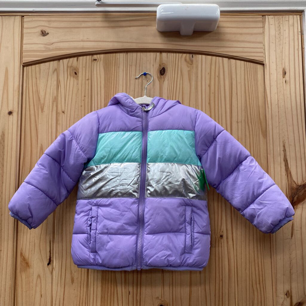 GIRLS COZY PUFFER JACKET LT PURPLE/TURQUOISE/SILVER 3T