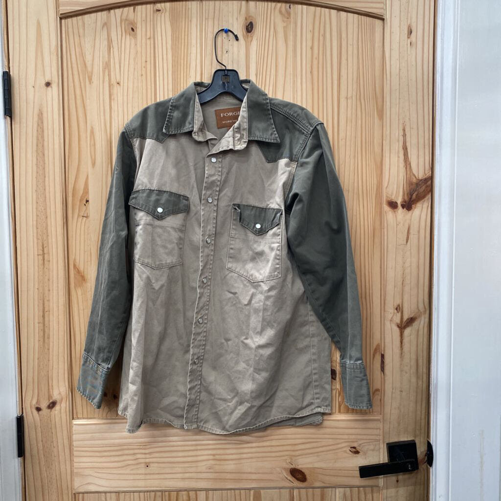 MENS FORGE SNAP UP LS SHIRT TAN/OLIVE GREEN M