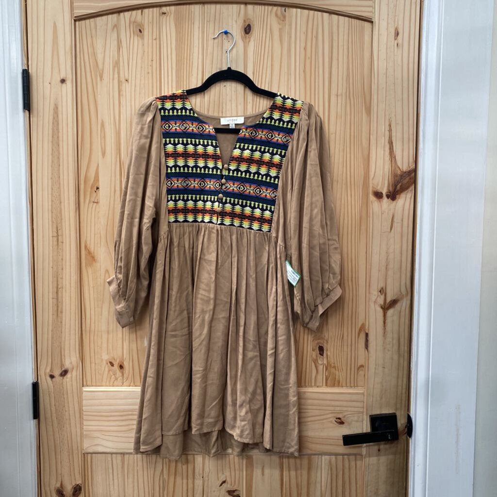 WOMENS UMGEE TOP/DRESS DK TAN W/ORANGE/YELLOW/LT GREEN M