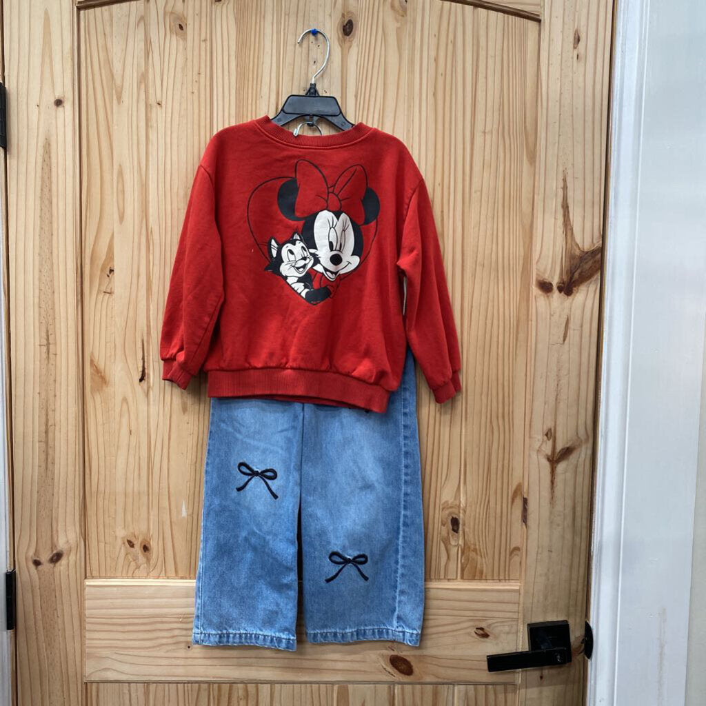 GIRLS MINNIE MOUSE 2PC SET RED/DENIM 5T/6